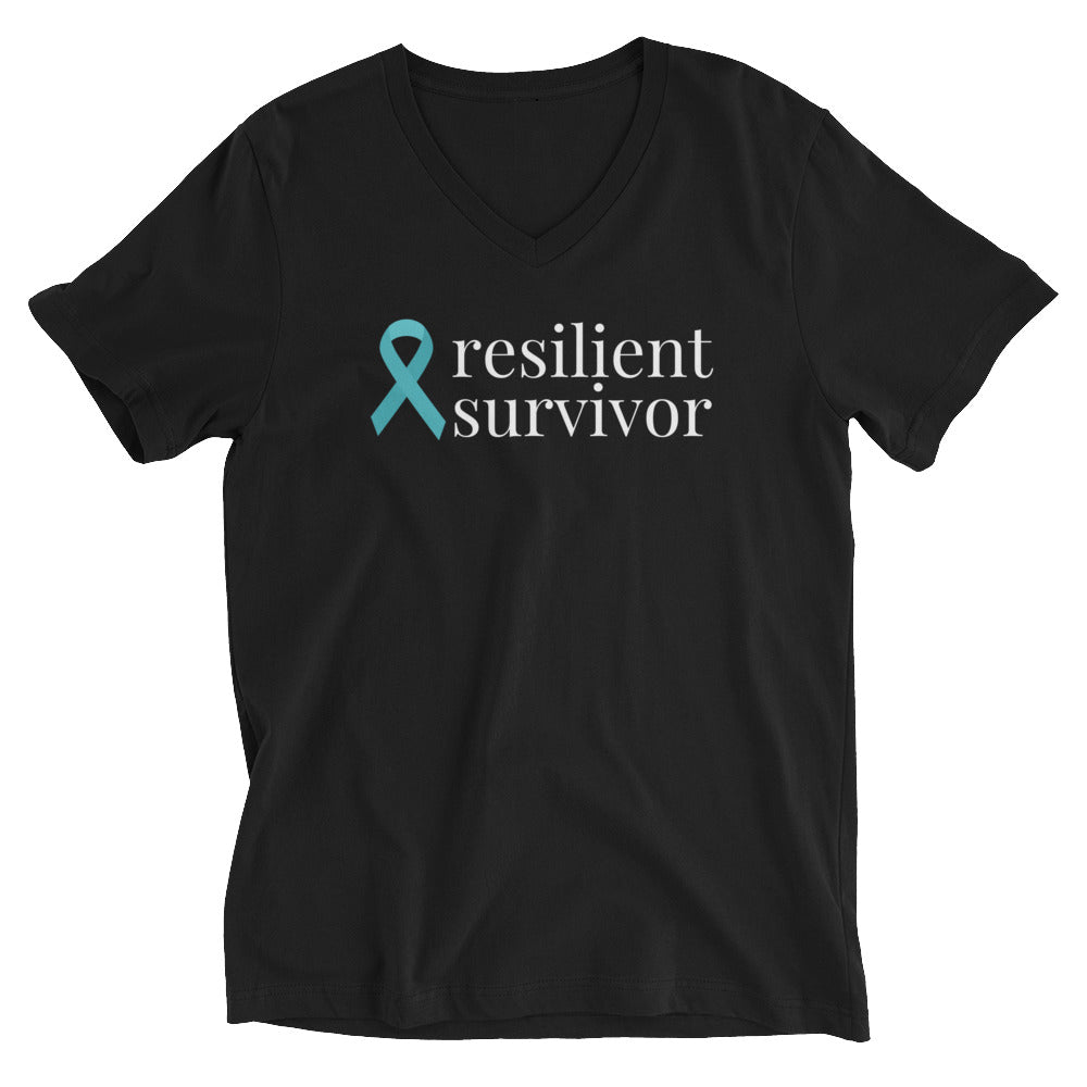 Ovarian Cancer resilient survivor Ribbon V-Neck T-Shirt