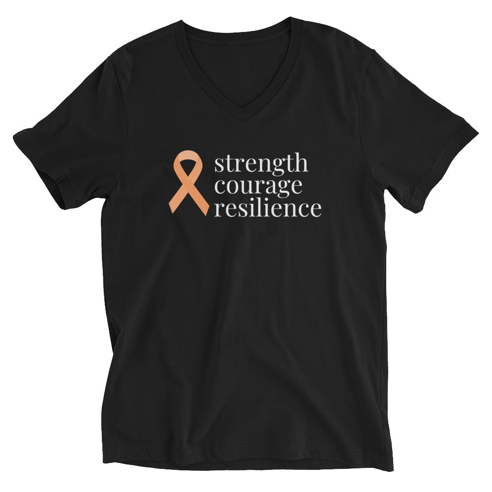 Leukemia strength courage resilience Ribbon V-Neck T-Shirt