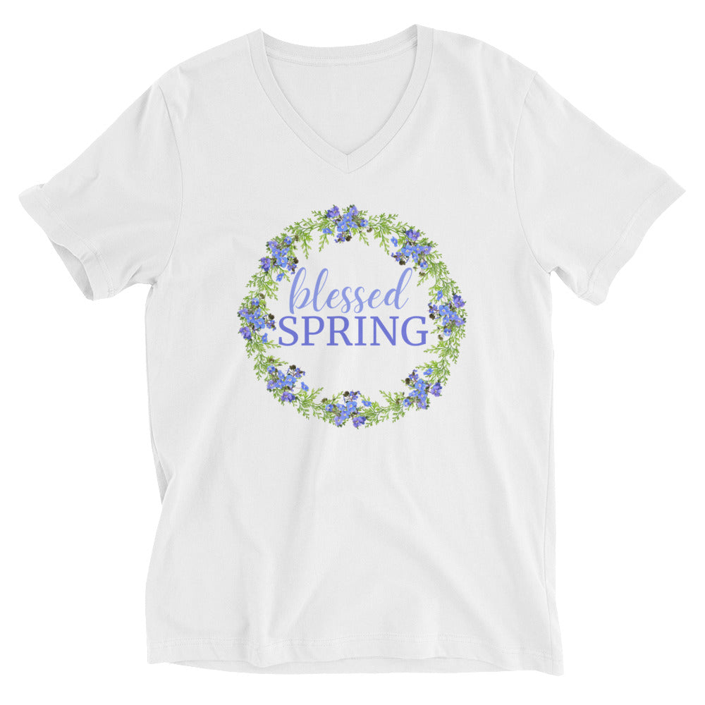 blessed SPRING Floral Wreath V-Neck T-Shirt