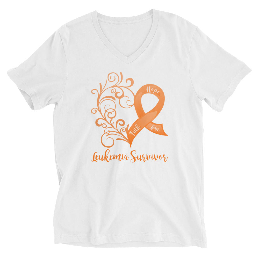 Leukemia Survivor Heart V-Neck T-Shirt