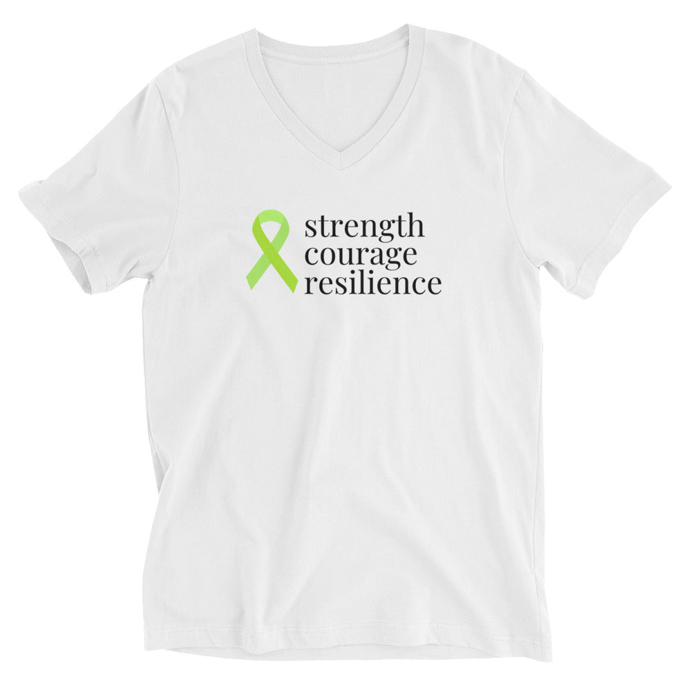 Lymphoma strength courage resilience Ribbon V-Neck T-Shirt