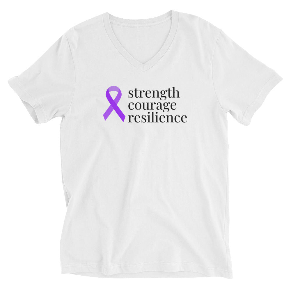 Hodgkins Lymphoma strength courage resilience Ribbon V-Neck T-Shirt
