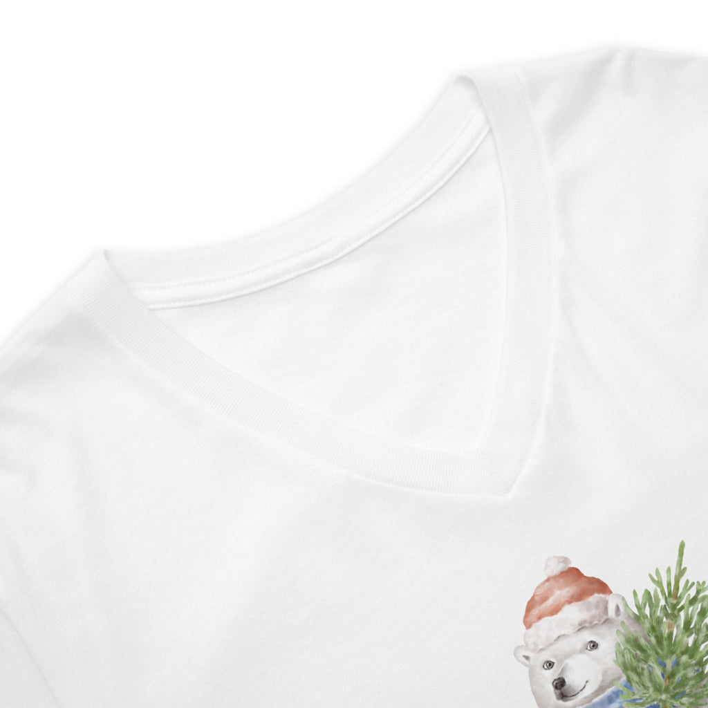 Vintage Watercolor Christmas Polar Bear V-Neck T-Shirt