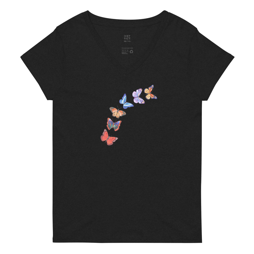 Butterflies in Flight Women’s Recycled V-Neck T-Shirt (Several Colors Available)