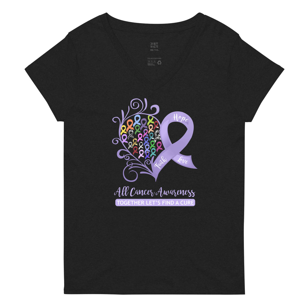 All Cancer Awareness Heart Women’s Recycled V-Neck T-Shirt - Dark Colors