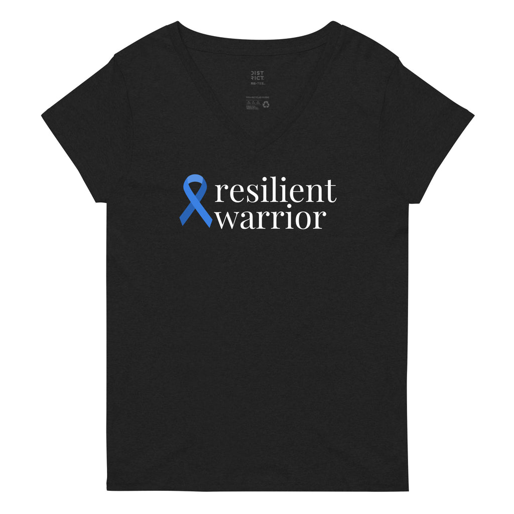 Colon Cancer "resilient warrior" Ribbon Women’s Recycled V-Neck T-Shirt