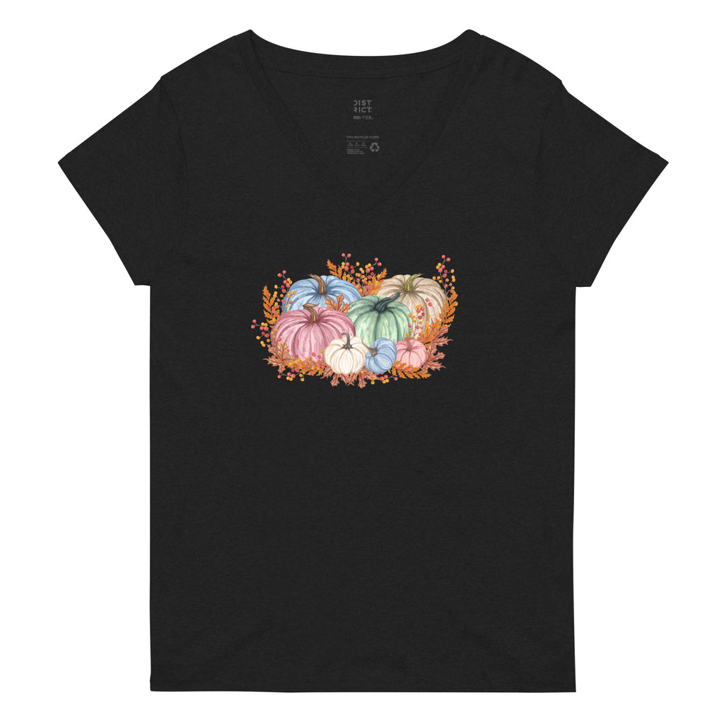 Fall Watercolor Pumpkins Women’s Recycled V-Neck T-Shirt - Several Colors Available