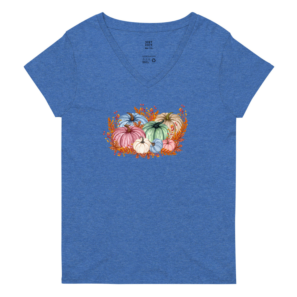 Fall Watercolor Pumpkins Women’s Recycled V-Neck T-Shirt - Several Colors Available