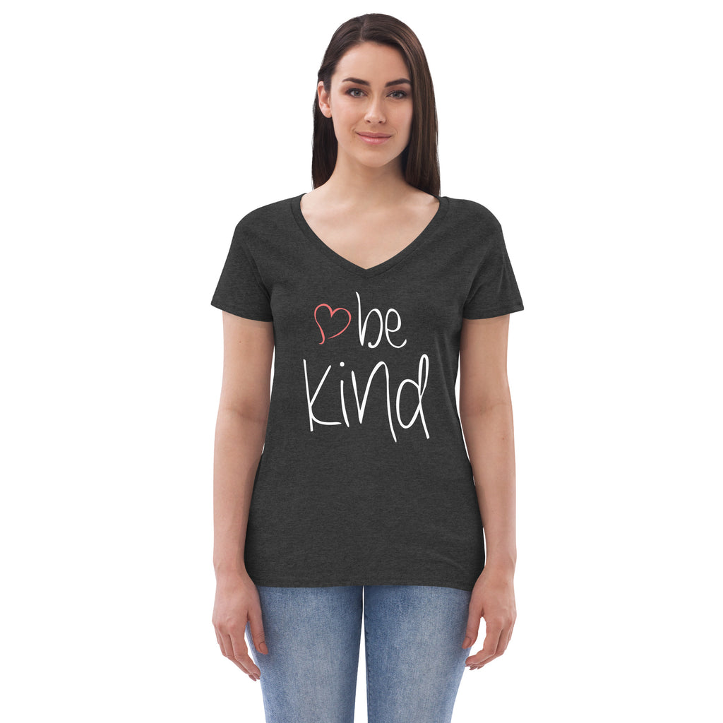 be kind Heart Women’s Recycled V-Neck T-Shirt - Dark Colors