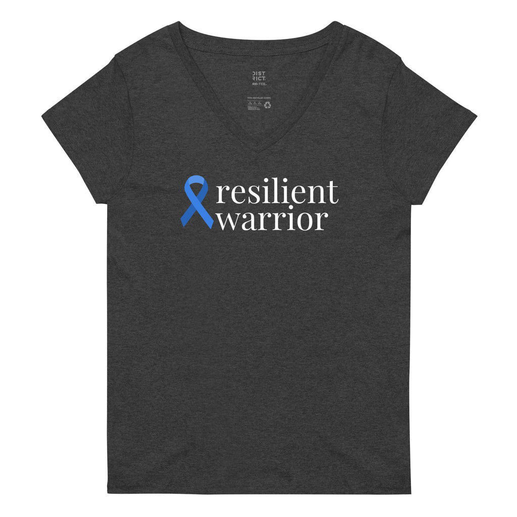 Colon Cancer "resilient warrior" Ribbon Women’s Recycled V-Neck T-Shirt
