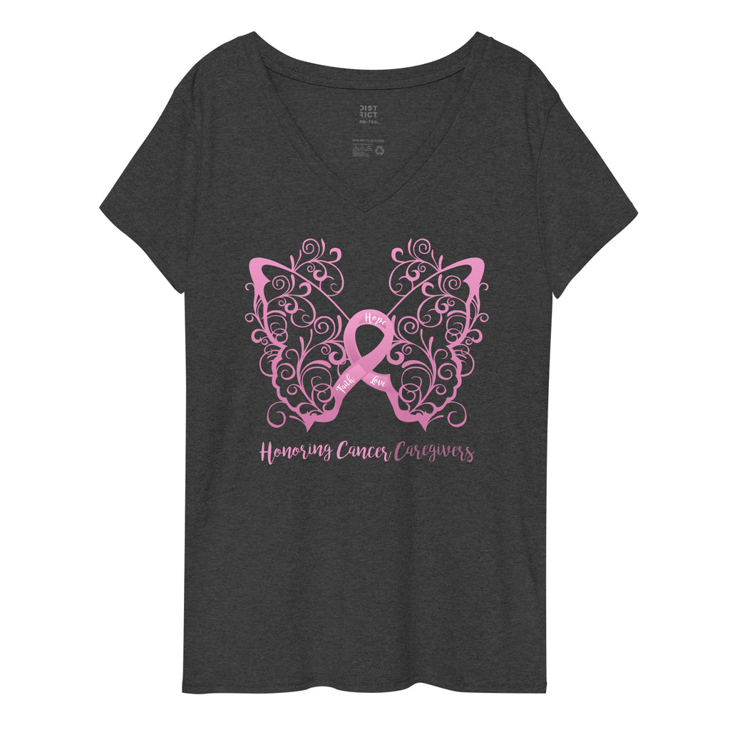 Honoring Cancer Caregivers Filigree Butterfly Women’s Recycled V-Neck T-Shirt