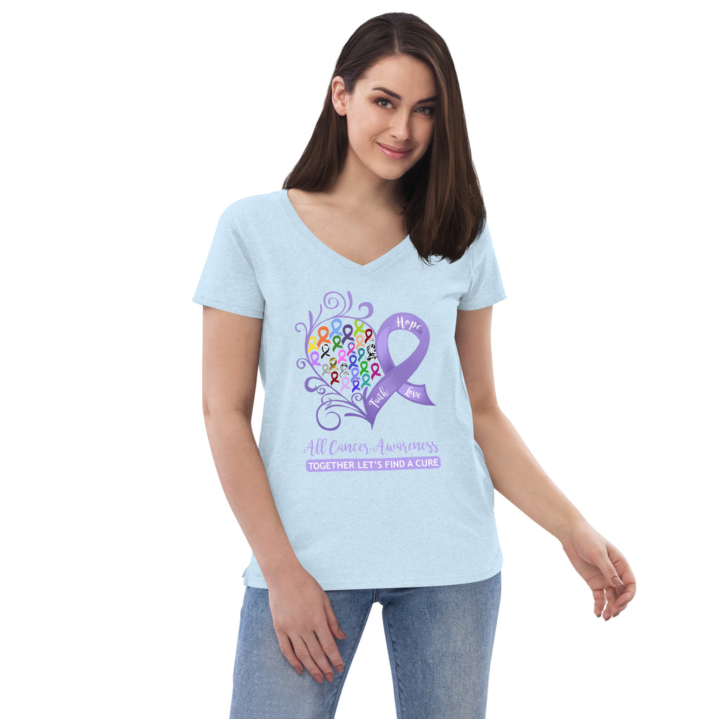 All Cancer Awareness Women’s Recycled V-Neck T-Shirt (Crystal Blue)