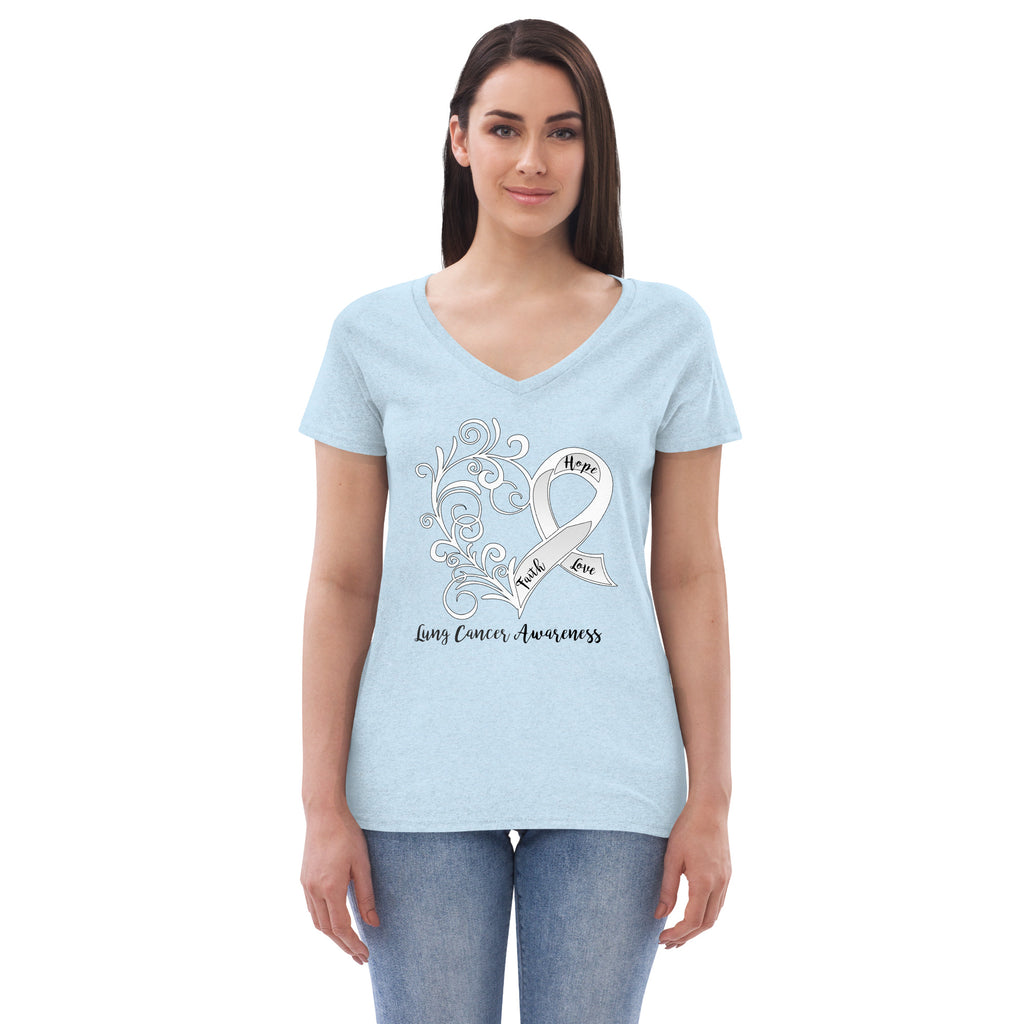 Lung Cancer Awareness Heart Women’s Recycled V-Neck T-Shirt - Several Colors Available