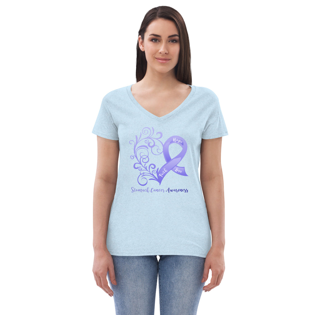 Stomach Cancer Awareness Heart Women’s Recycled V-Neck T-Shirt