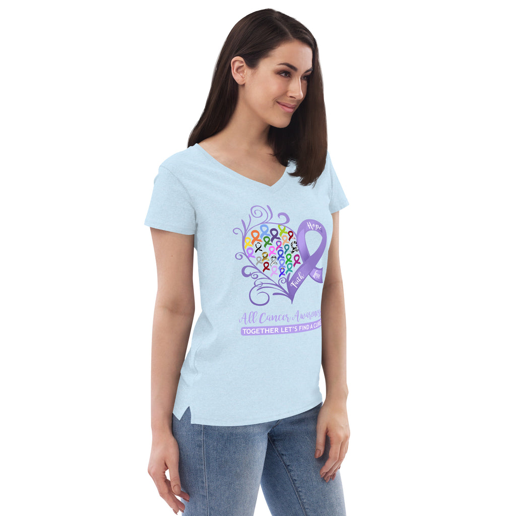 All Cancer Awareness Women’s Recycled V-Neck T-Shirt (Crystal Blue)