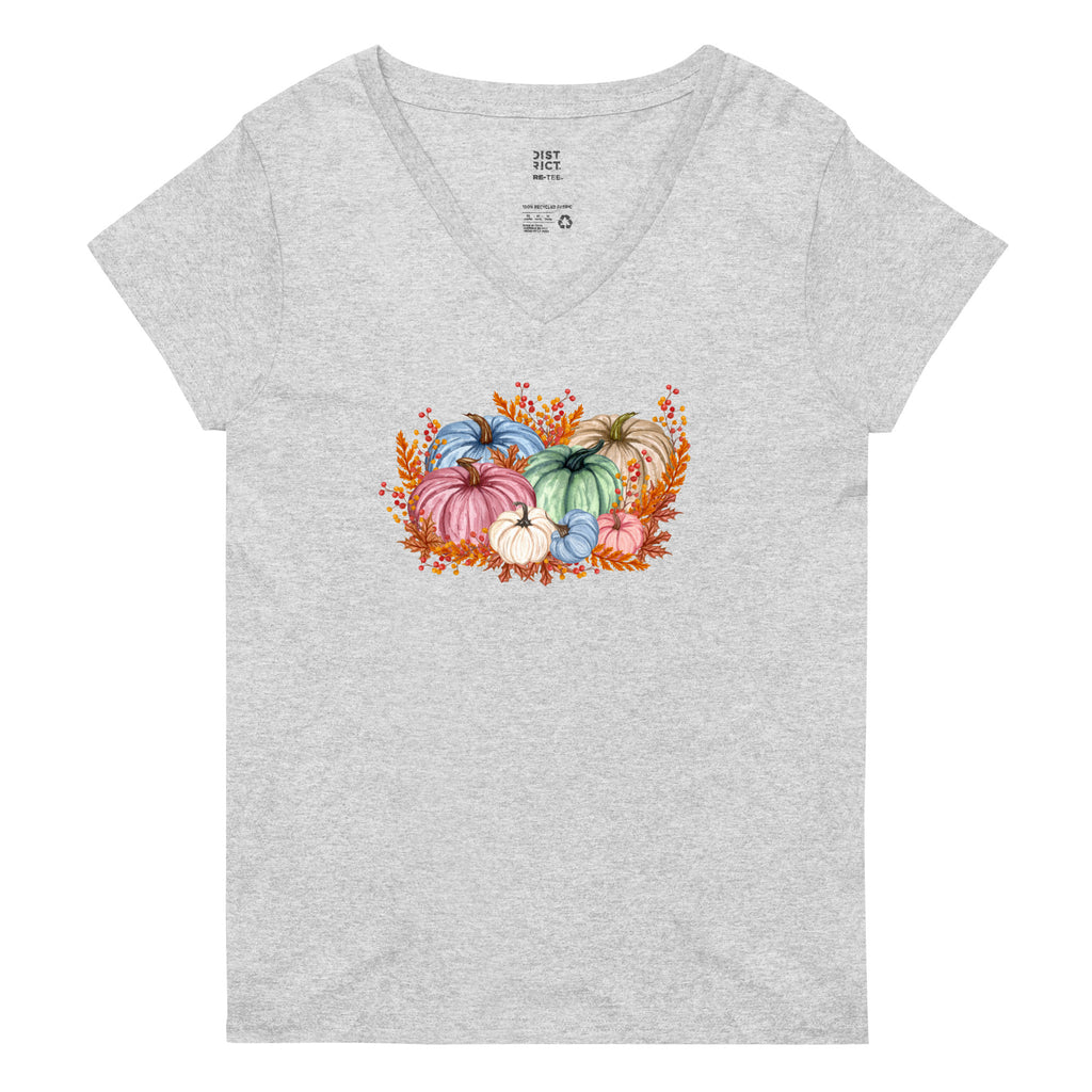 Fall Watercolor Pumpkins Women’s Recycled V-Neck T-Shirt - Several Colors Available