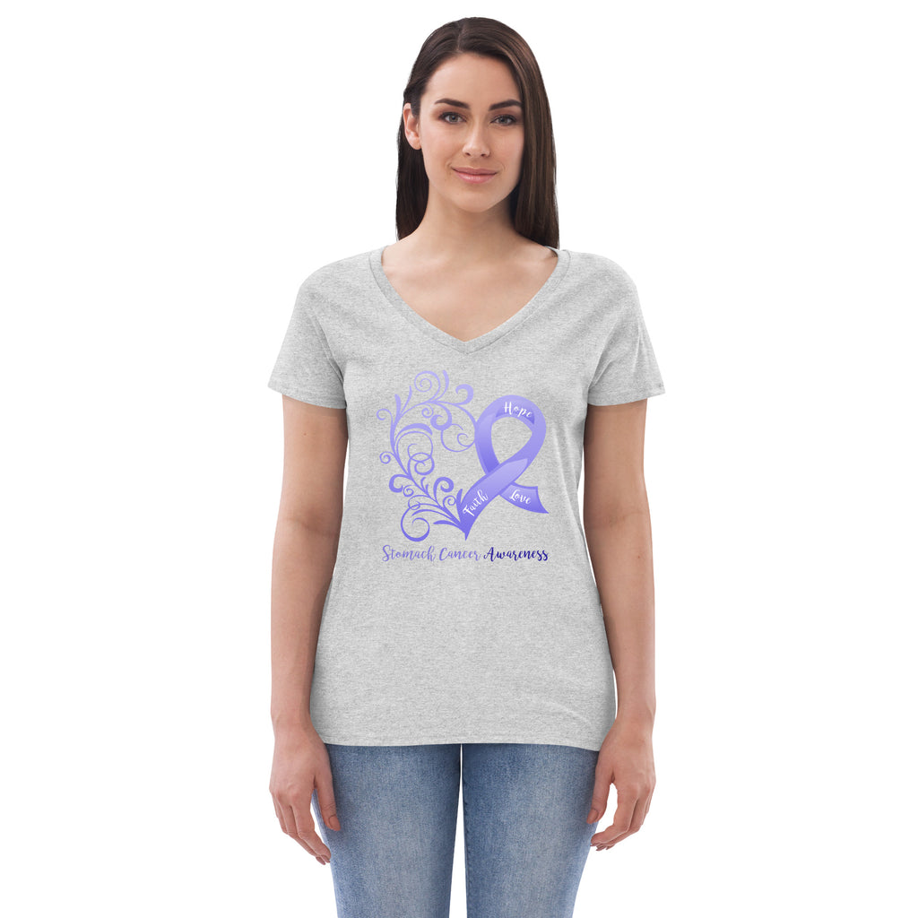 Stomach Cancer Awareness Heart Women’s Recycled V-Neck T-Shirt