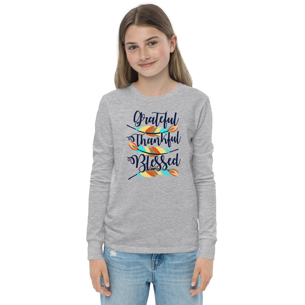 Grateful Thankful Blessed Youth Long Sleeve Tee