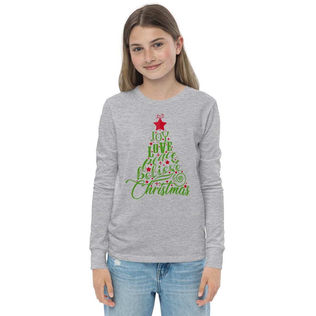 Joy Love Peace Believe Christmas Youth long sleeve tee - Several Colors Available