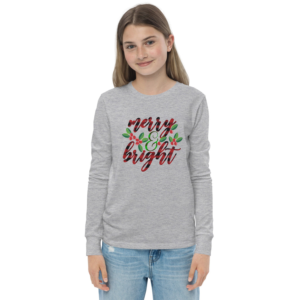 Merry & Bright Gingham Holly Youth Long Sleeve Tee
