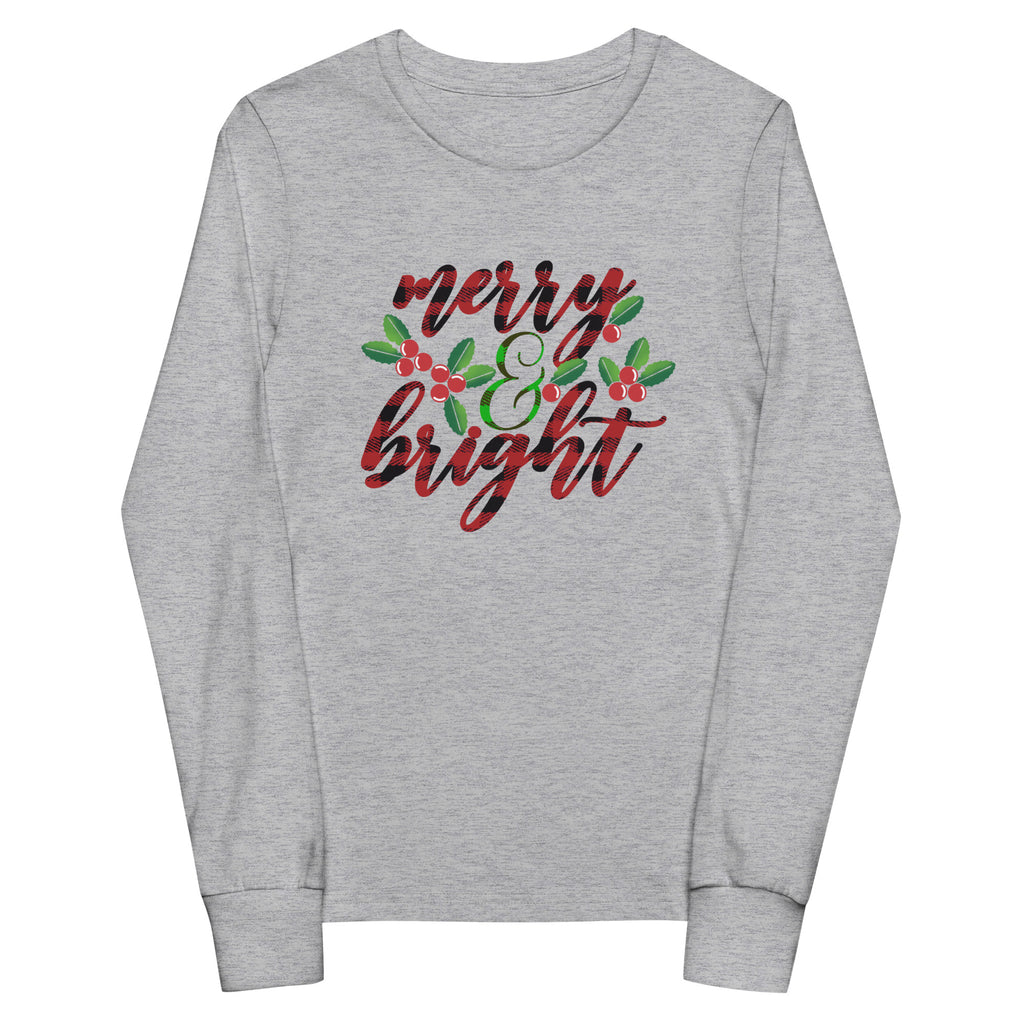 Merry & Bright Gingham Holly Youth Long Sleeve Tee