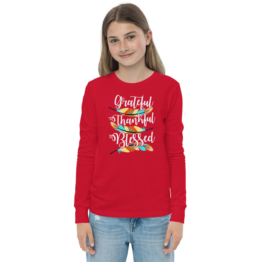 Grateful Thankful Blessed Youth Long Sleeve Tee