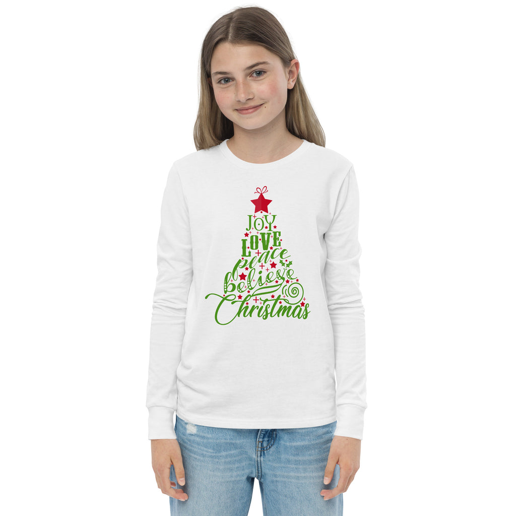 Joy Love Peace Believe Christmas Youth long sleeve tee - Several Colors Available