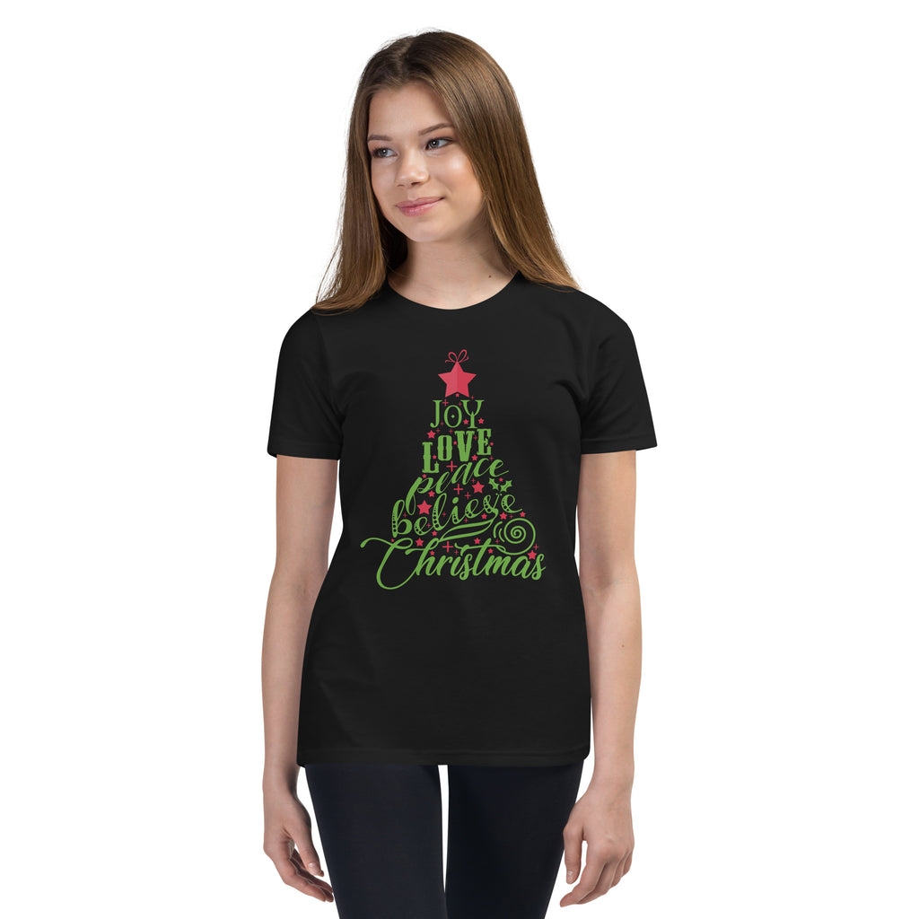 Joy Love Peace Believe Christmas Youth Short Sleeve T-Shirt - Several Colors Available