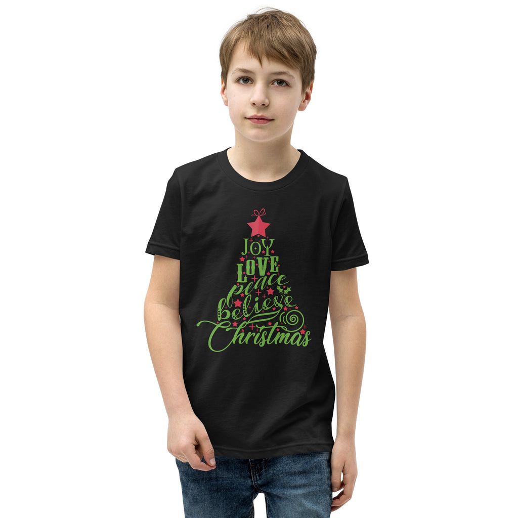 Joy Love Peace Believe Christmas Youth Short Sleeve T-Shirt - Several Colors Available
