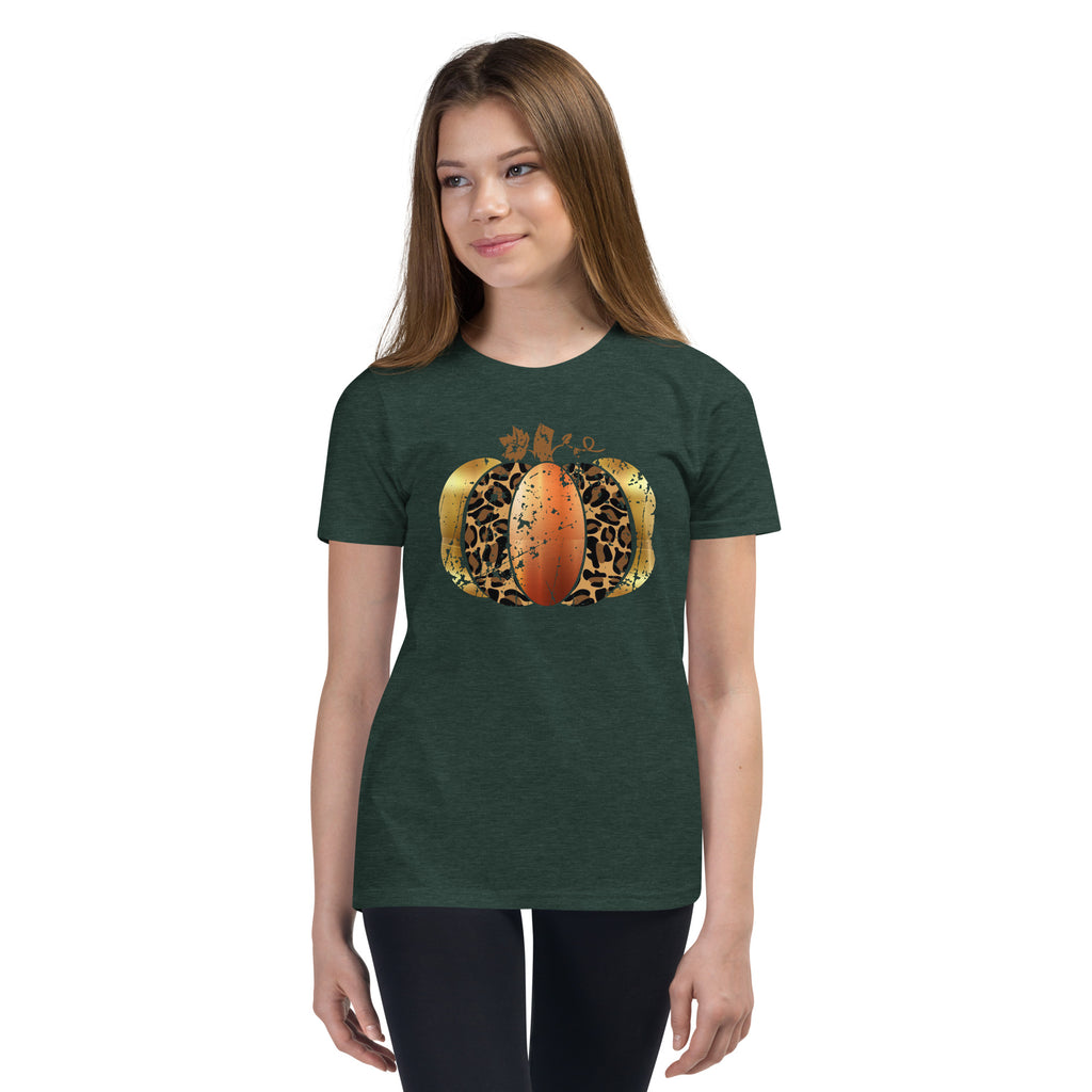 Leopard Bronze Pumpkin Youth Short Sleeve T-Shirt (Several Colors Available)