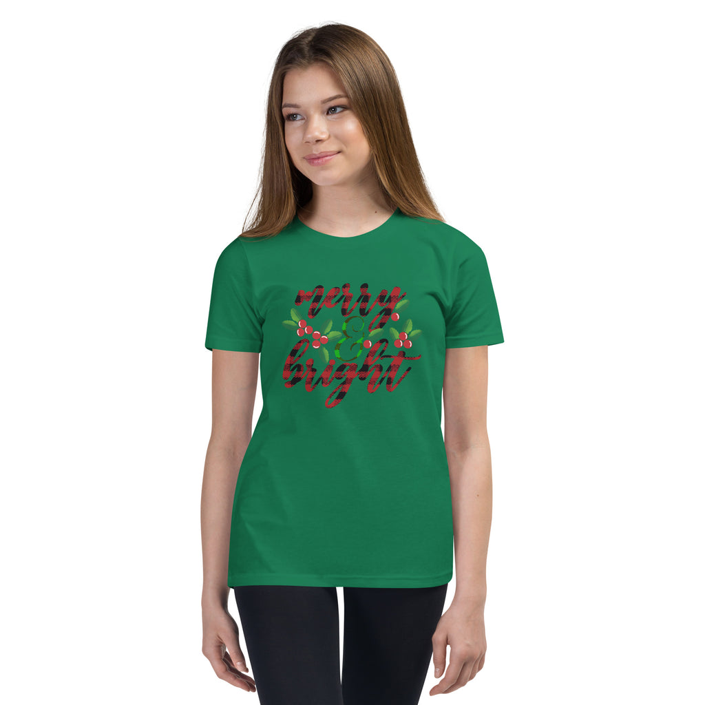 Merry & Bright Gingham Holly Youth Short Sleeve T-Shirt