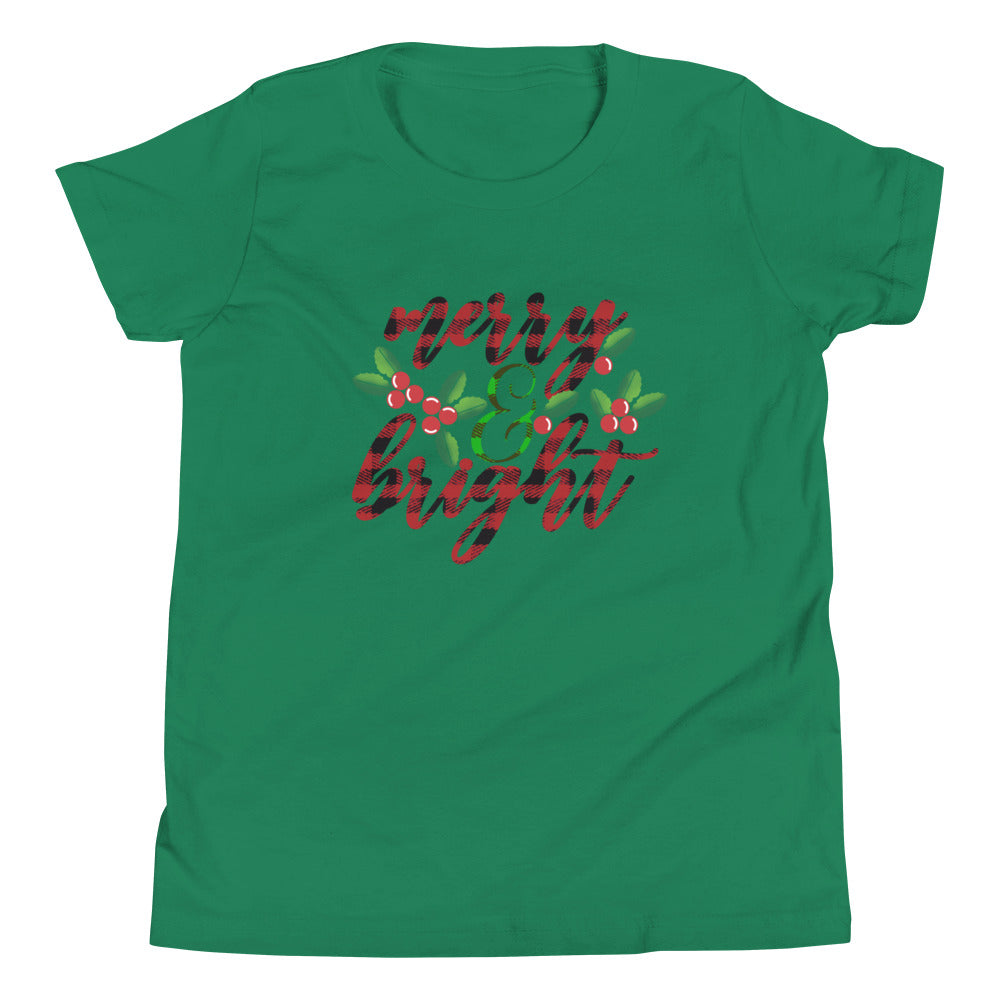 Merry & Bright Gingham Holly Youth Short Sleeve T-Shirt